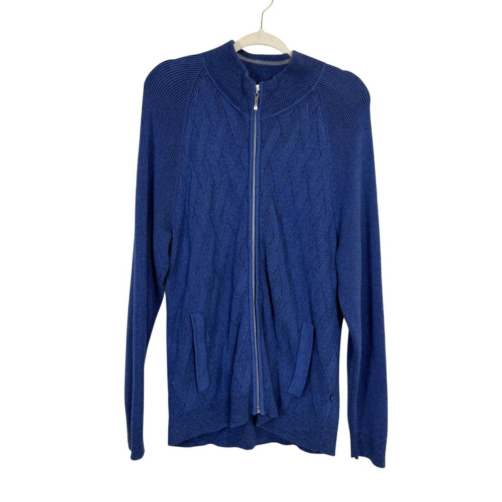 Tommy Bahama Mens Blue Full-Zip Cable Knit Cardigan Sweater Size L Cotton Blend